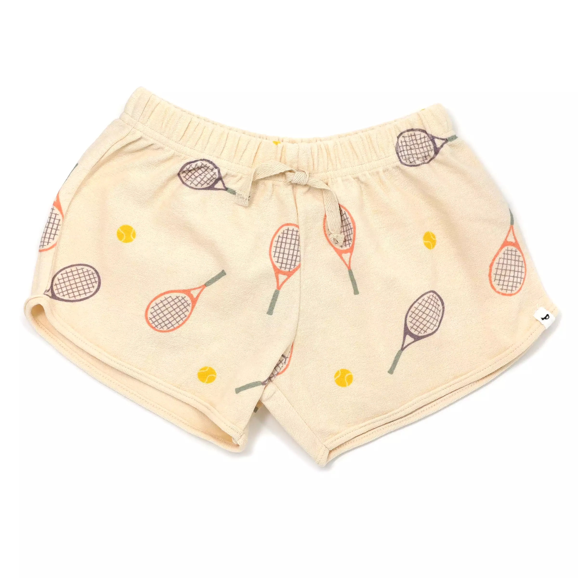 Girls Tennis Print Track Shorts - Natural Cotton Terry