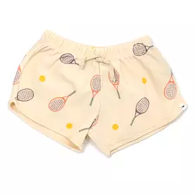 Girls Tennis Print Track Shorts - Natural Cotton Terry