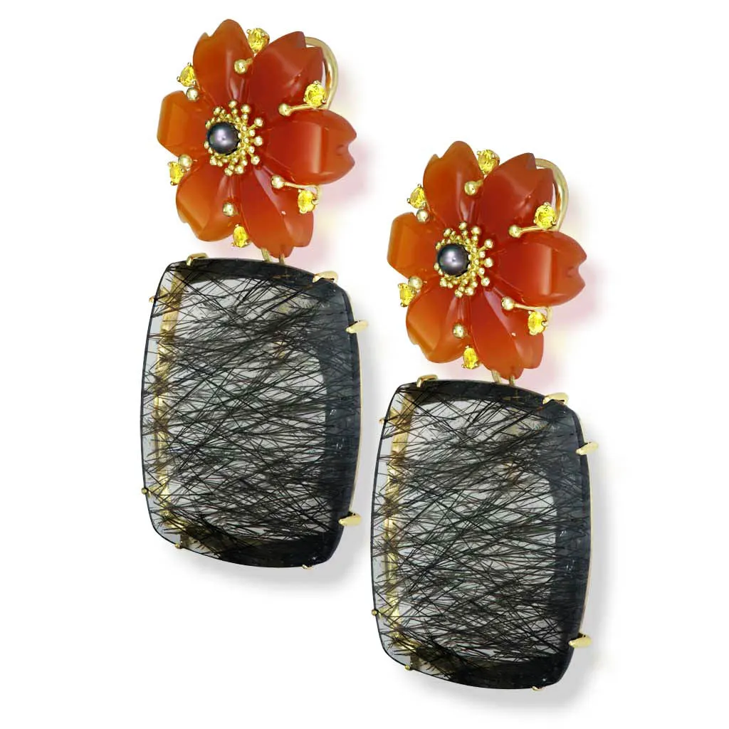 Gold Blossom Convertible Earrings, Carved Carnelian, Buy Online