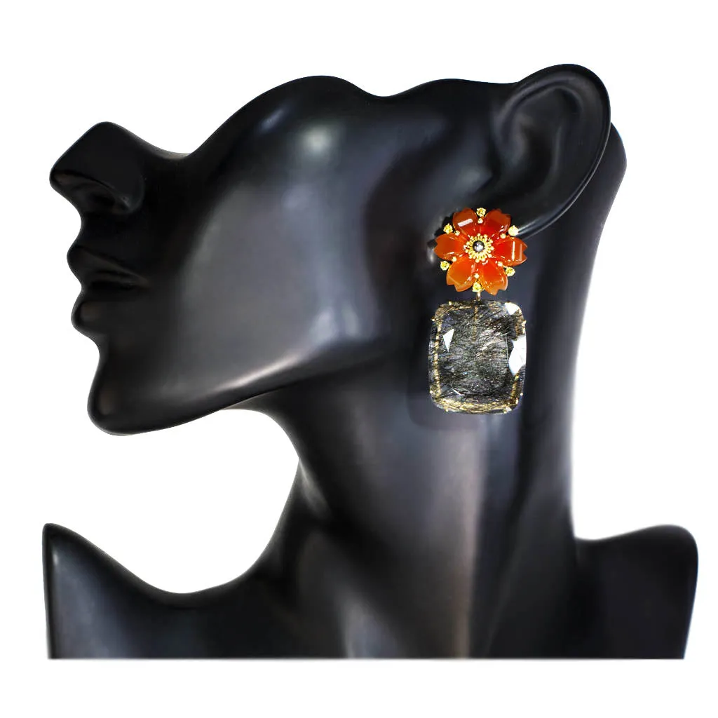 Gold Blossom Convertible Earrings, Carved Carnelian, Buy Online