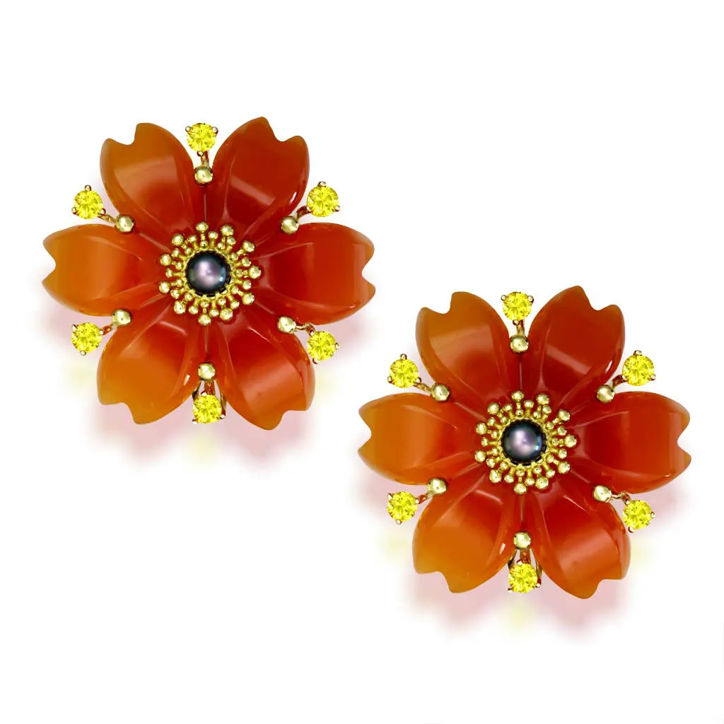 Gold Blossom Convertible Earrings, Carved Carnelian, Buy Online