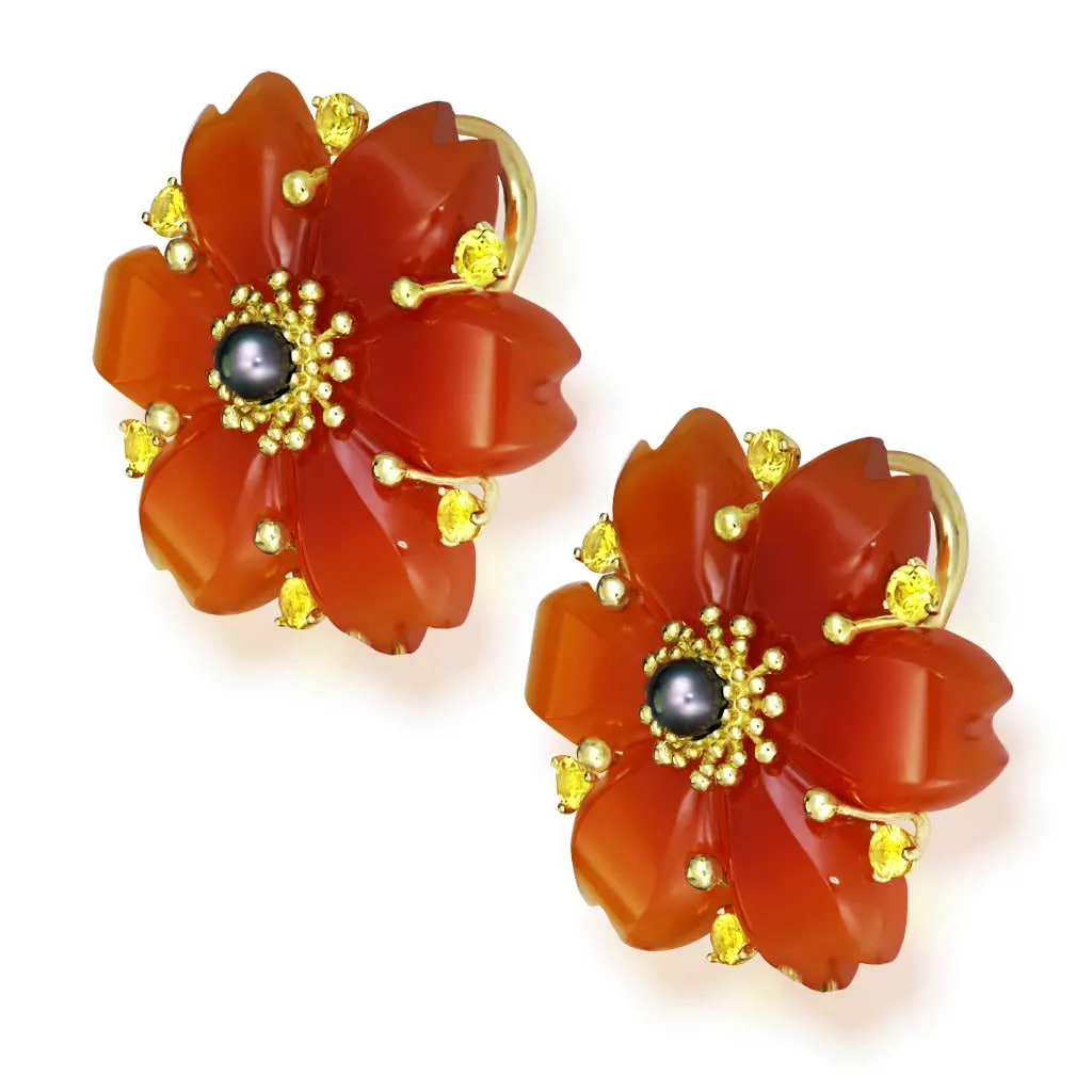 Gold Blossom Convertible Earrings, Carved Carnelian, Buy Online