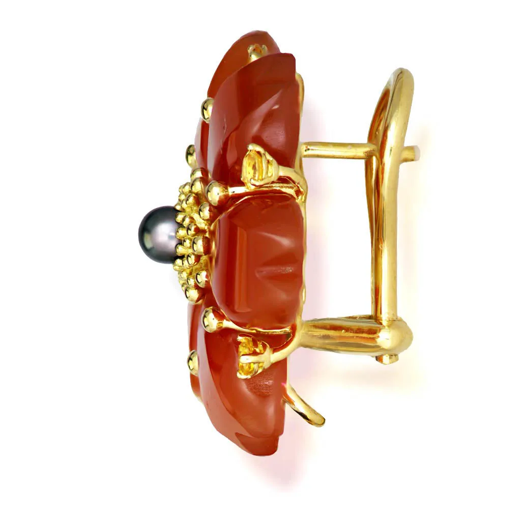 Gold Blossom Convertible Earrings, Carved Carnelian, Buy Online