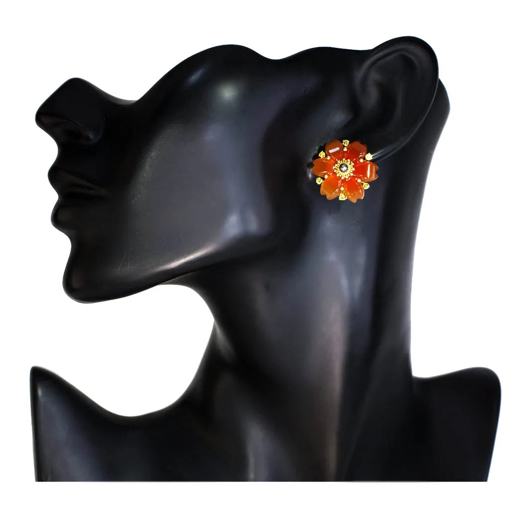 Gold Blossom Convertible Earrings, Carved Carnelian, Buy Online