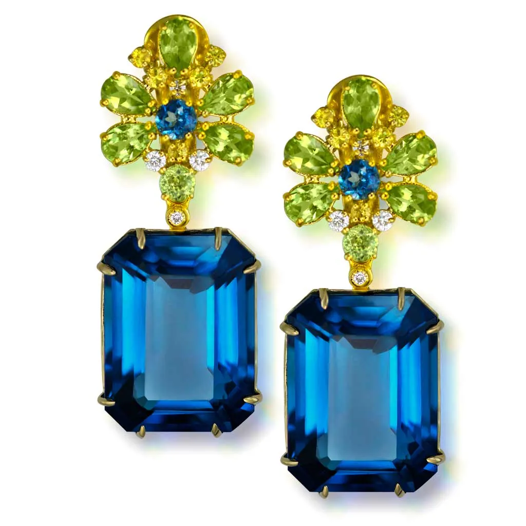 Gold Blossom Earrings with London Blue Topaz - Shop Now