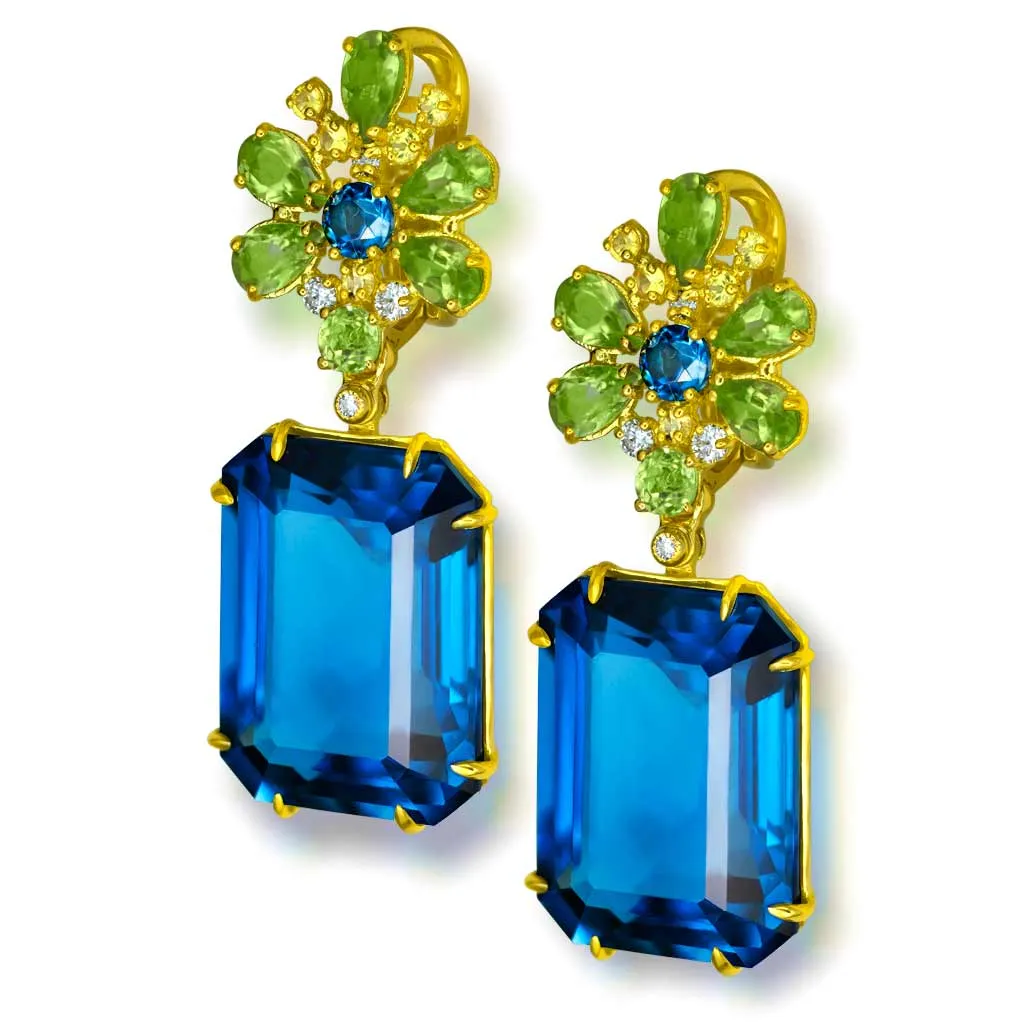 Gold Blossom Earrings with London Blue Topaz - Shop Now