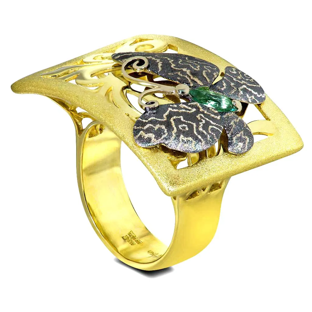 Gold Butterfly Ring with Tourmaline - Shop Now!