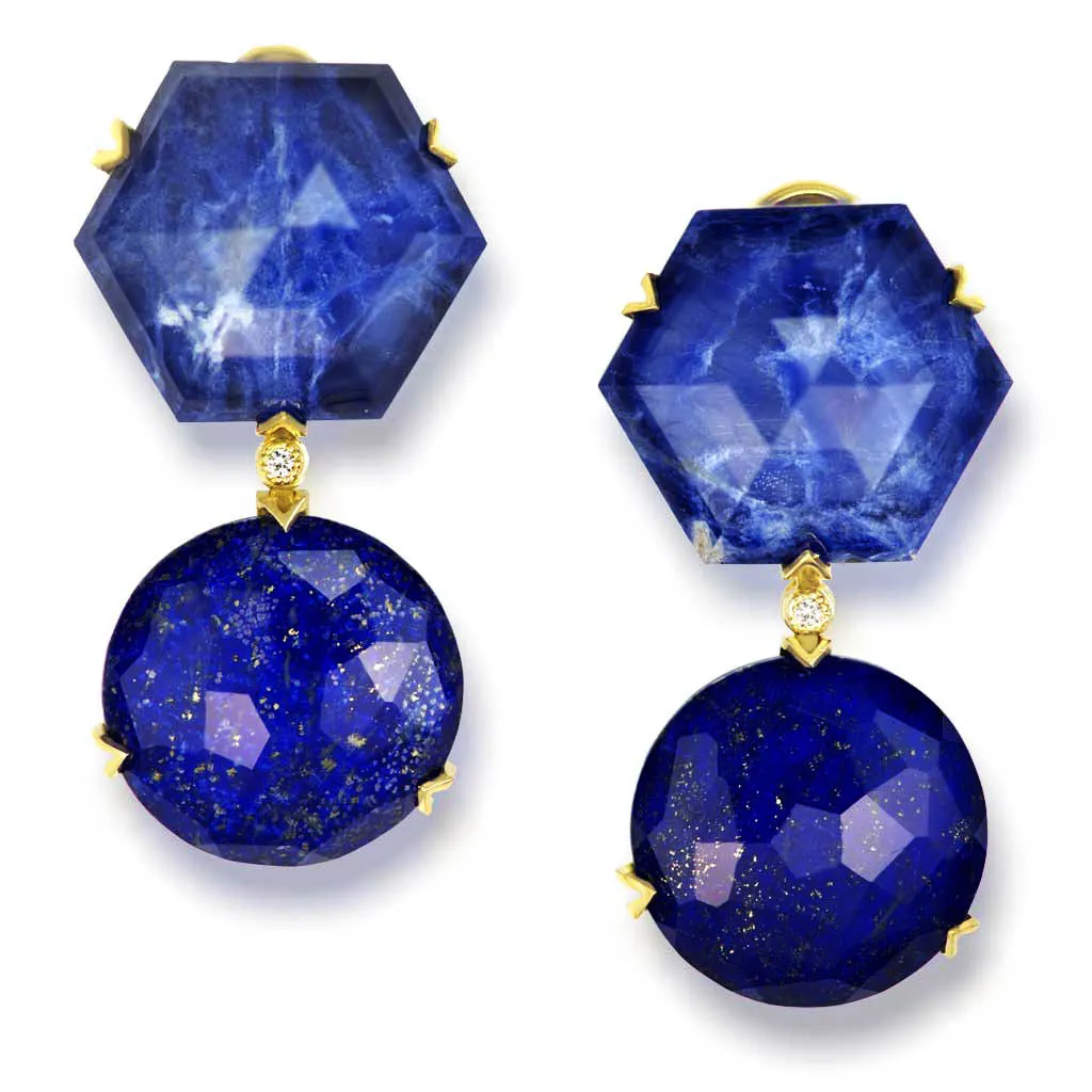 Gold Denim Earrings | Lapis Lazuli & Diamond Accents | Shop Now