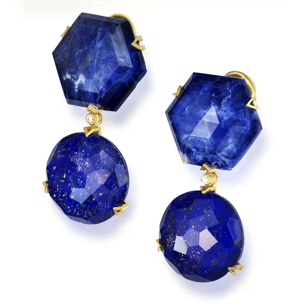 Gold Denim Earrings | Lapis Lazuli & Diamond Accents | Shop Now