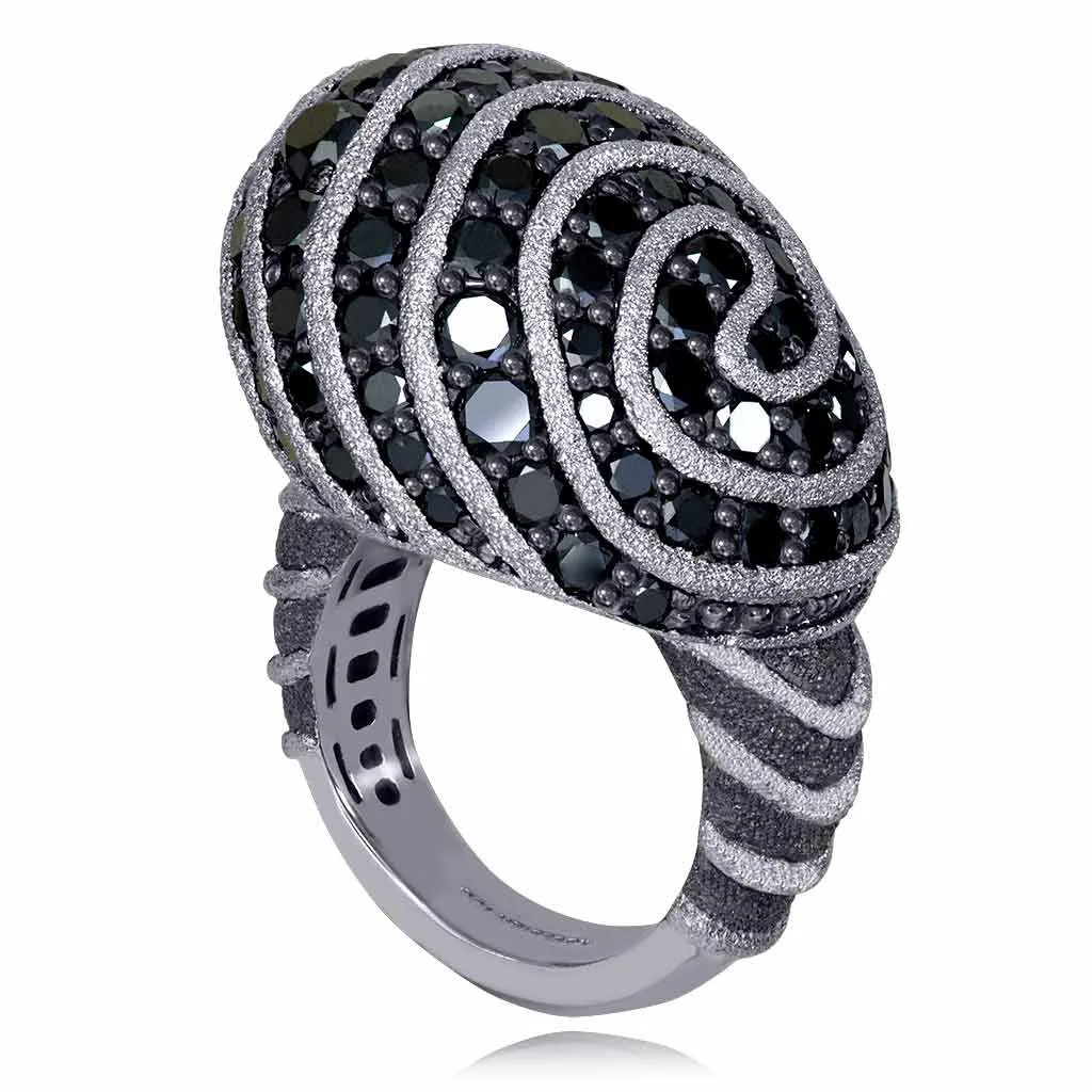 Gold Fine Lace Ring with Black Diamonds - Shop Now!