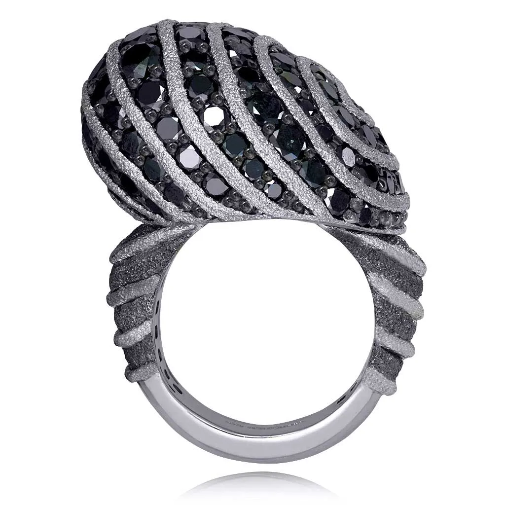 Gold Fine Lace Ring with Black Diamonds - Shop Now!