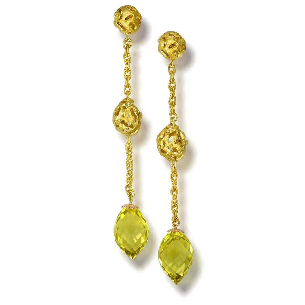 Gold Meteorite Drop Earrings Lemon Citrine