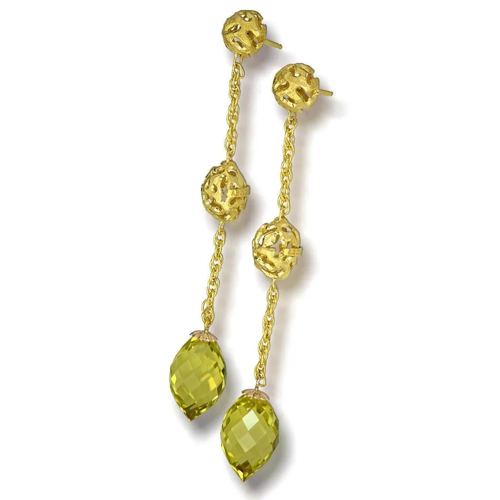 Gold Meteorite Drop Earrings Lemon Citrine