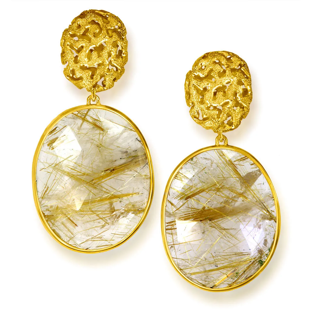 Gold Moneta Drop Earrings, Rutilated Quartz - Shop now!