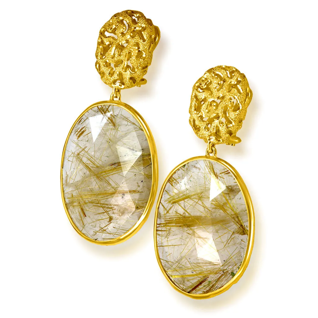 Gold Moneta Drop Earrings, Rutilated Quartz - Shop now!