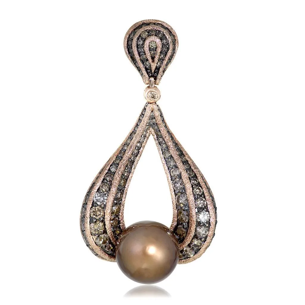 Gold Pendant With Chocolate Pearl & Diamond Twist