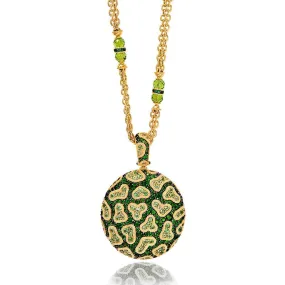 Gold Pendant with Fine Lace Design, Chrome Diopside & Peridots