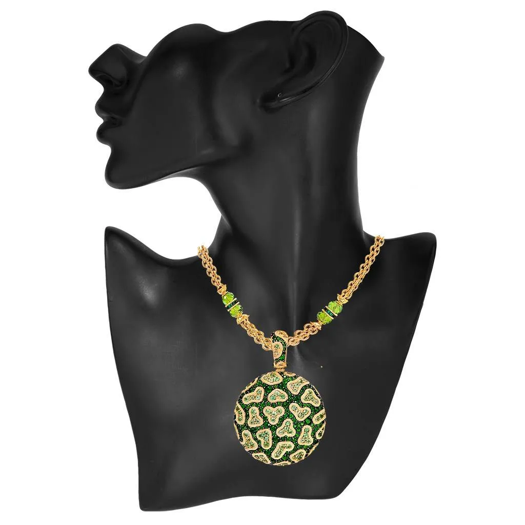 Gold Pendant with Fine Lace Design, Chrome Diopside & Peridots