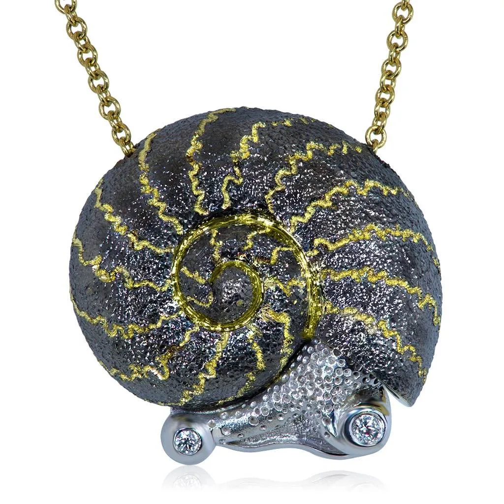 Gold Snail Pendant with White Diamonds On Chain