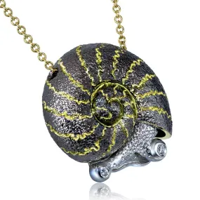 Gold Snail Pendant with White Diamonds On Chain