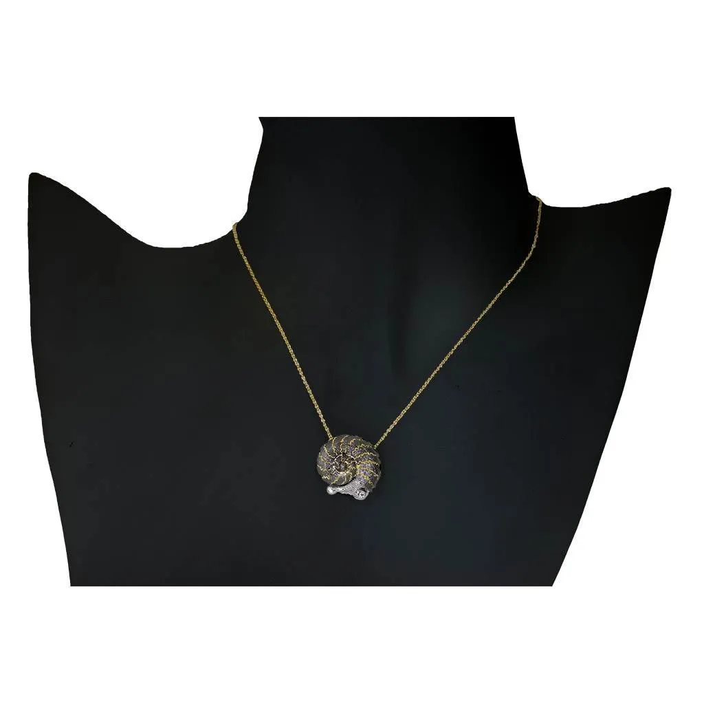 Gold Snail Pendant with White Diamonds On Chain