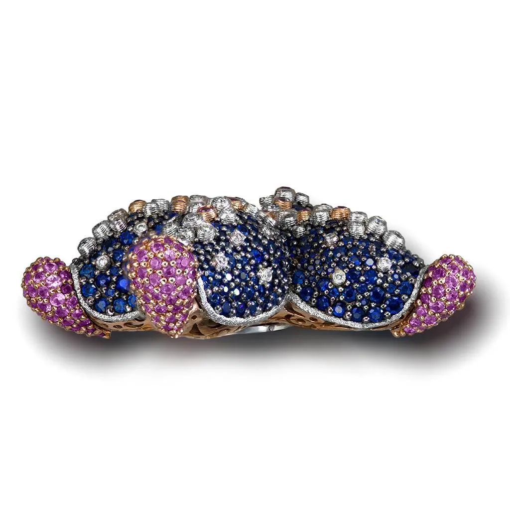 Gold starfish brooch - diamonds sapphires