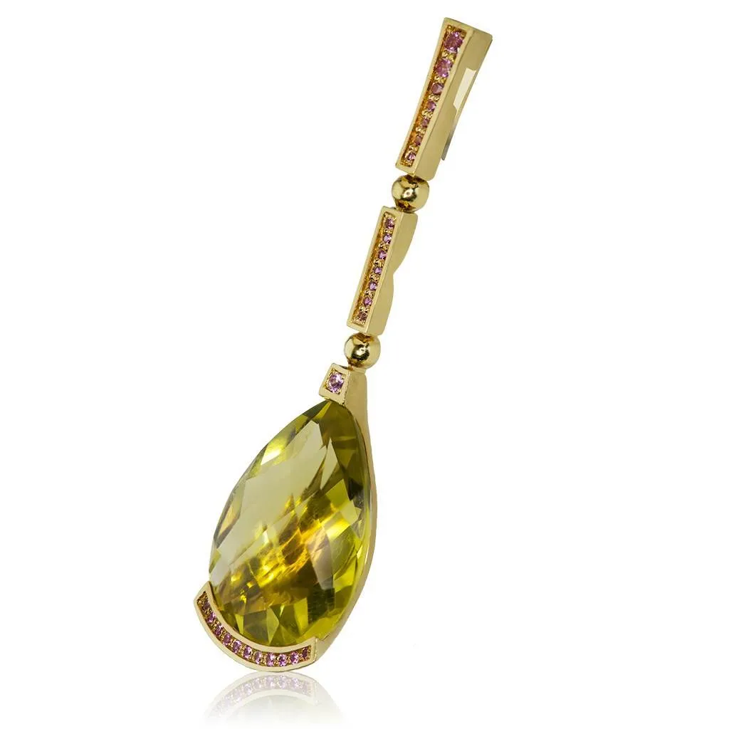 Gold Swan Pendant with Lemon Citrine & Pink Sapphires - Shop Now