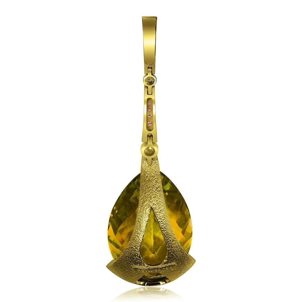 Gold Swan Pendant with Lemon Citrine & Pink Sapphires - Shop Now