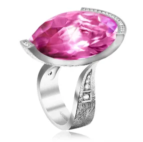 Gold Swan Ring with Pink Sapphire and Diamonds