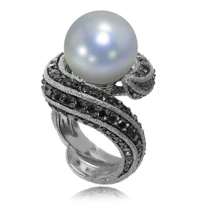 Gold Twist Ring With Freshwater Pearl Diamonds