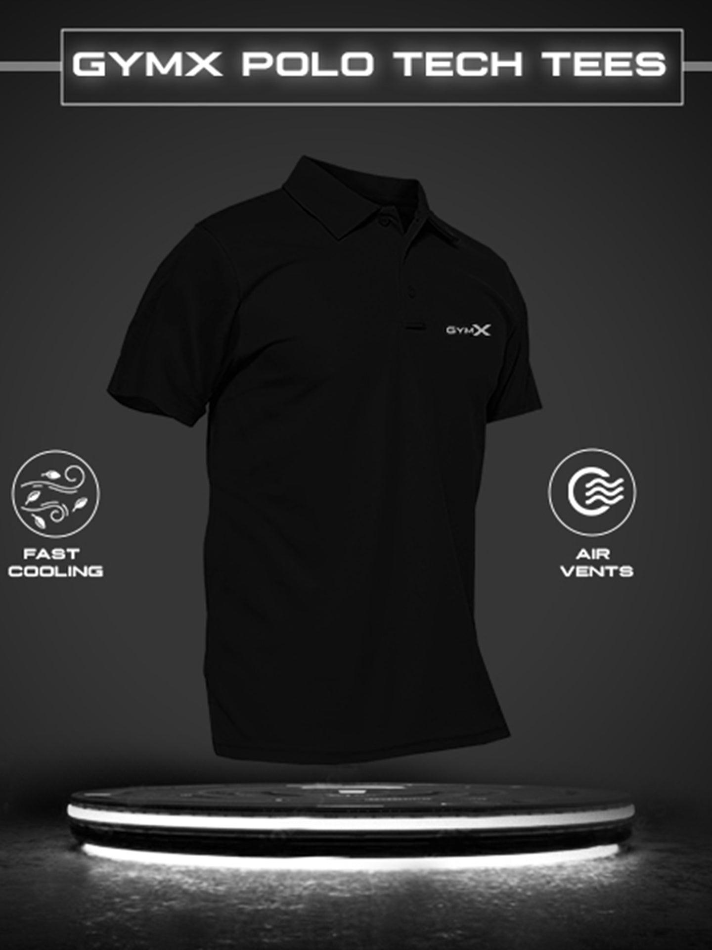 GymX Polo Tech Tee: Black Sportswear