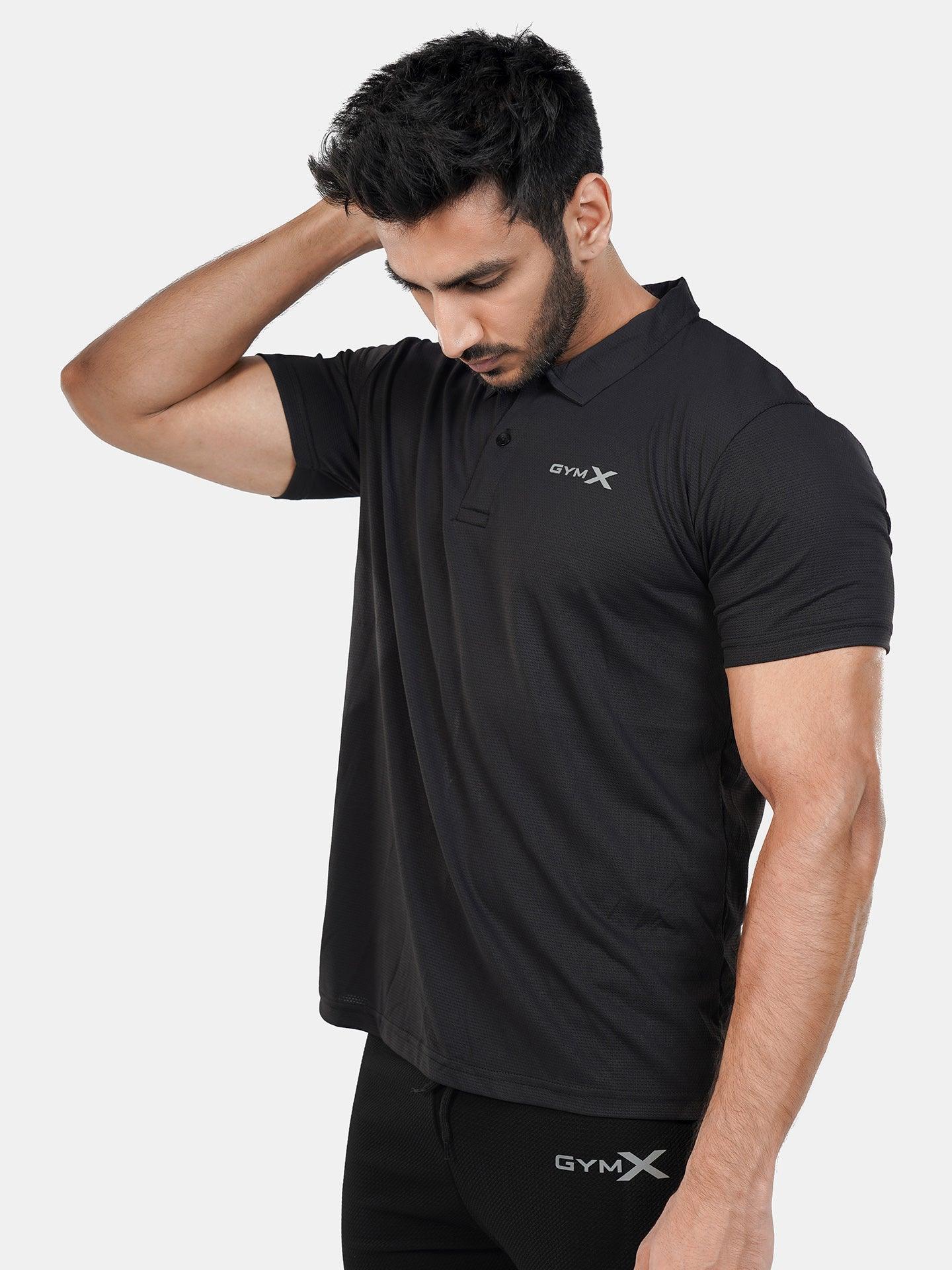 GymX Polo Tech Tee: Black Sportswear