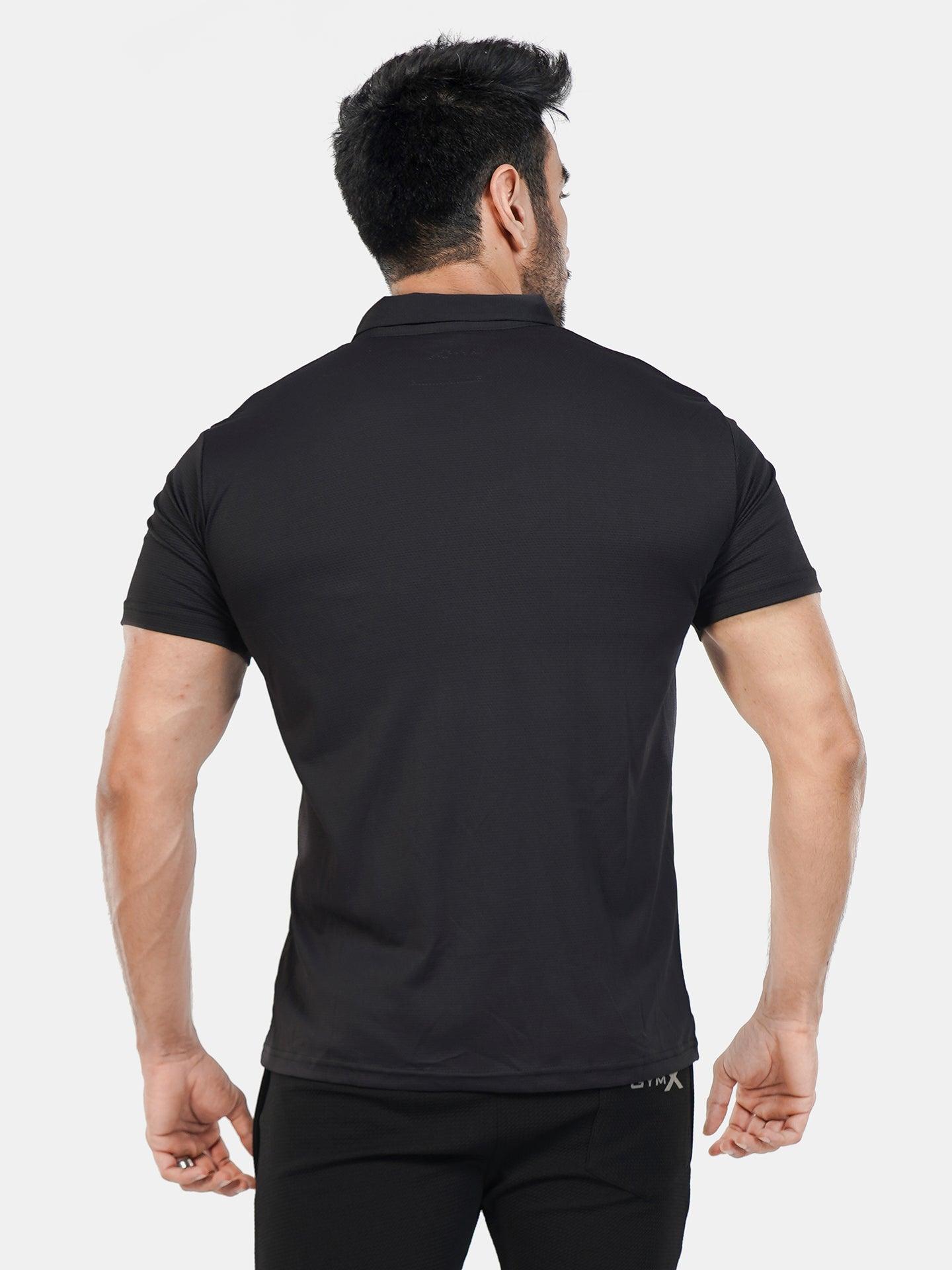 GymX Polo Tech Tee: Black Sportswear