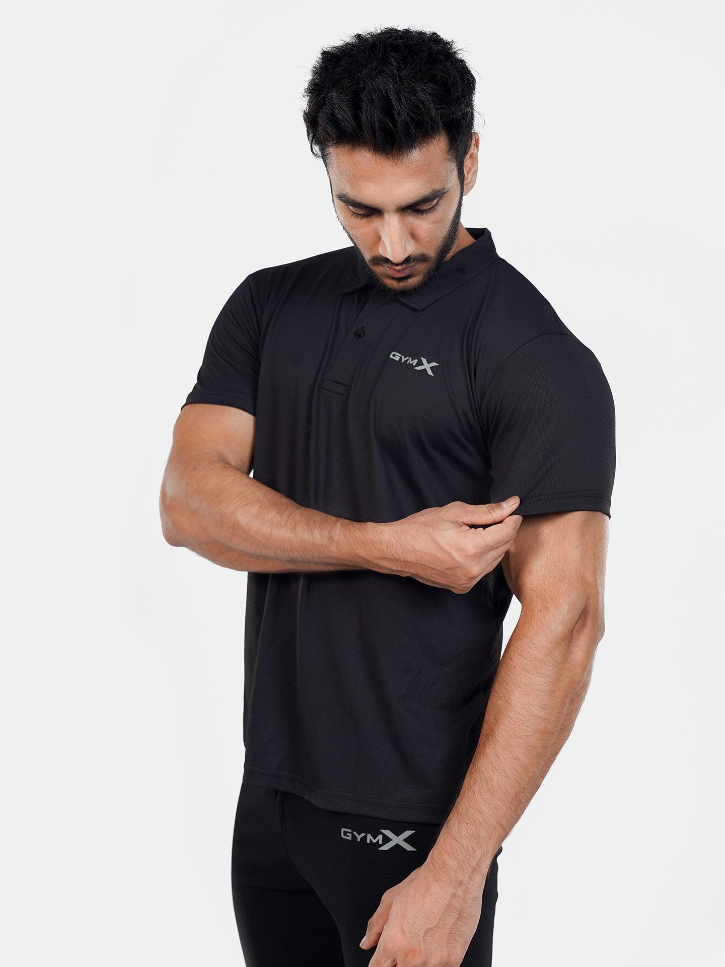 GymX Polo Tech Tee: Black Sportswear