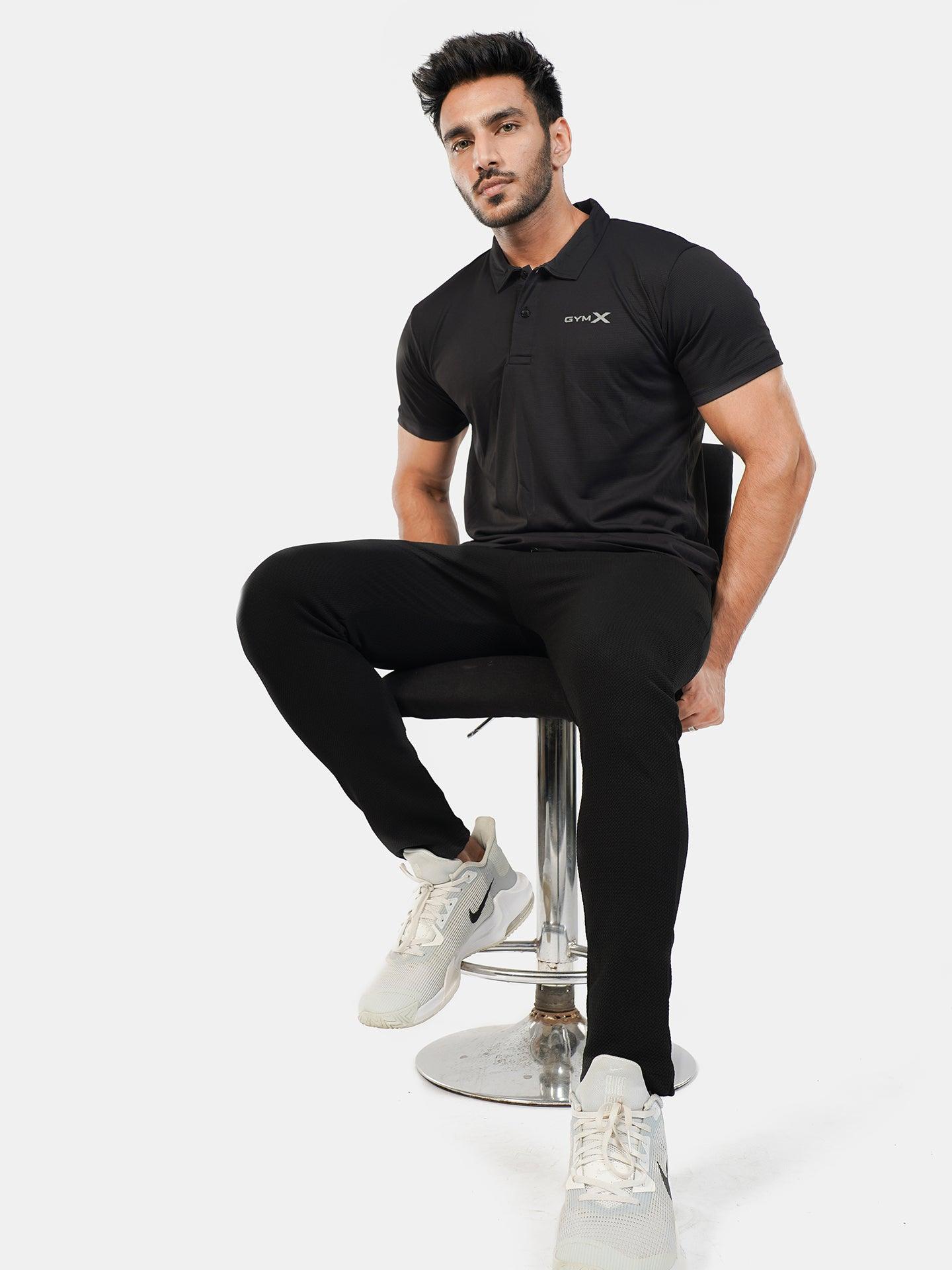 GymX Polo Tech Tee: Black Sportswear