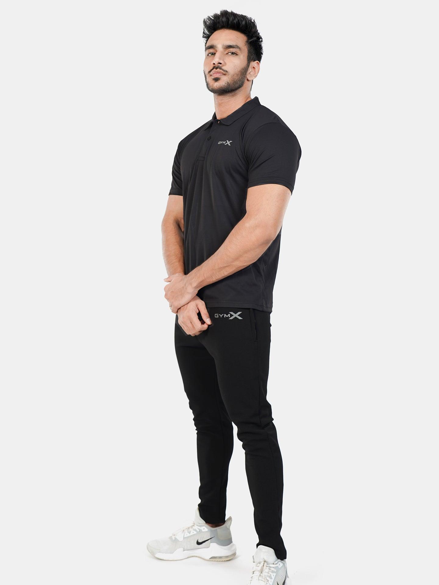 GymX Polo Tech Tee: Black Sportswear