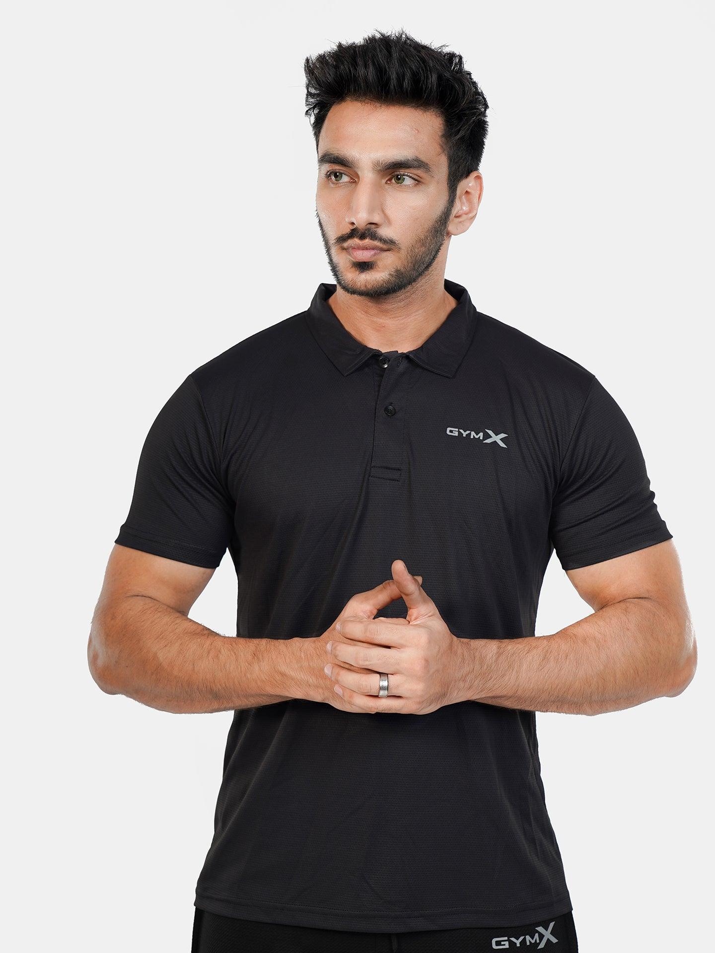 GymX Polo Tech Tee: Black Sportswear