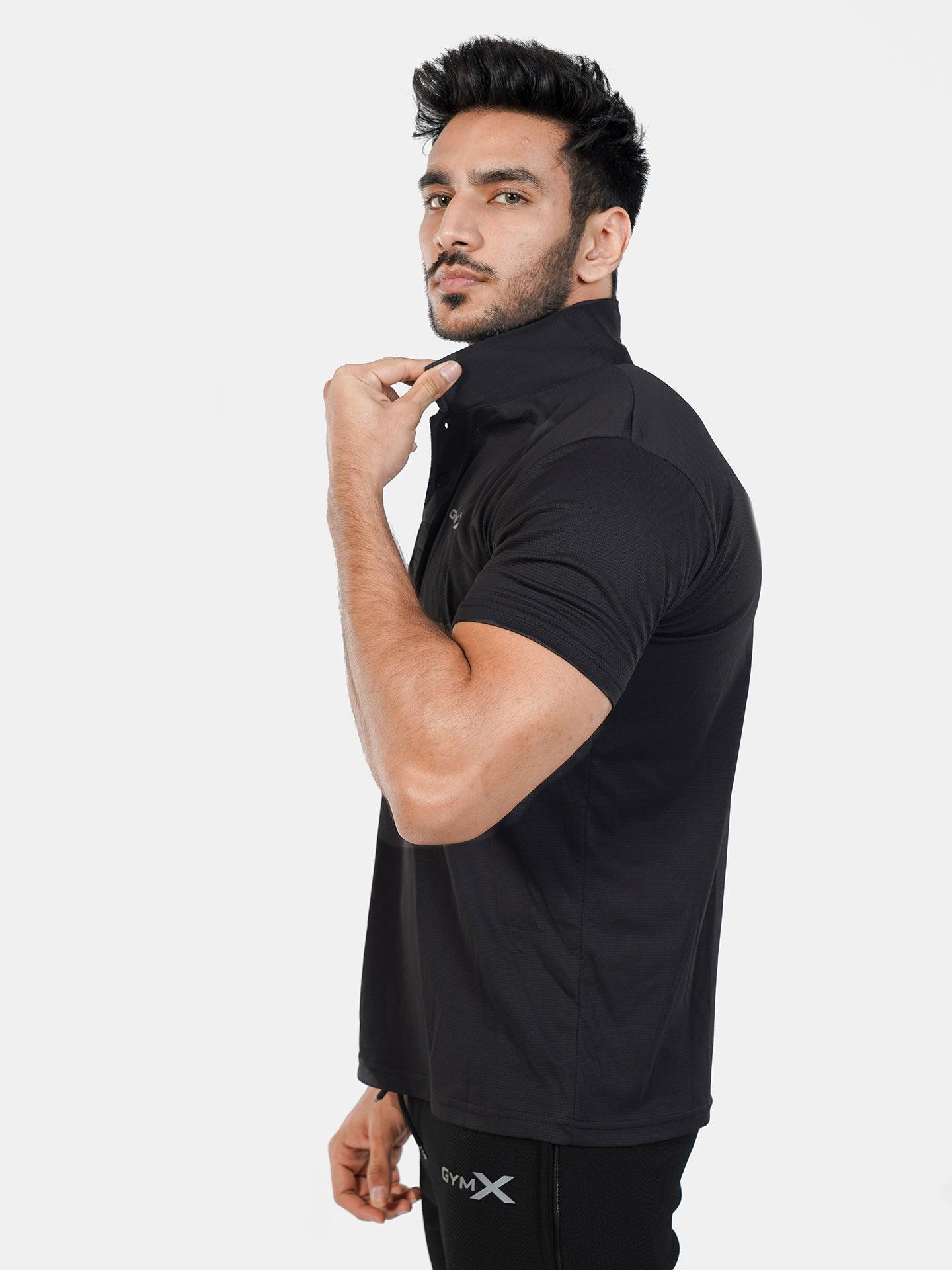 GymX Polo Tech Tee: Black Sportswear