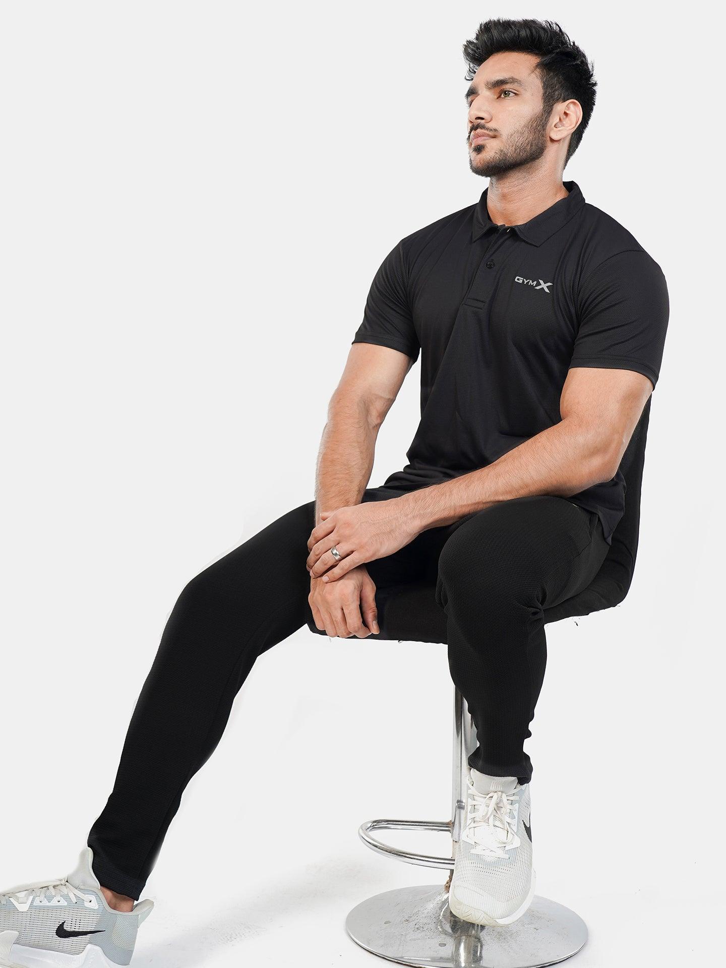 GymX Polo Tech Tee: Black Sportswear