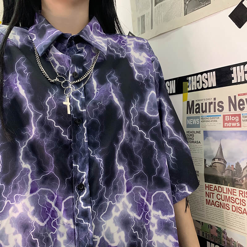 Harajuku Lightning Print Boyfriend Shirt - BY07287