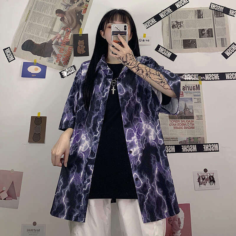 Harajuku Lightning Print Boyfriend Shirt - BY07287