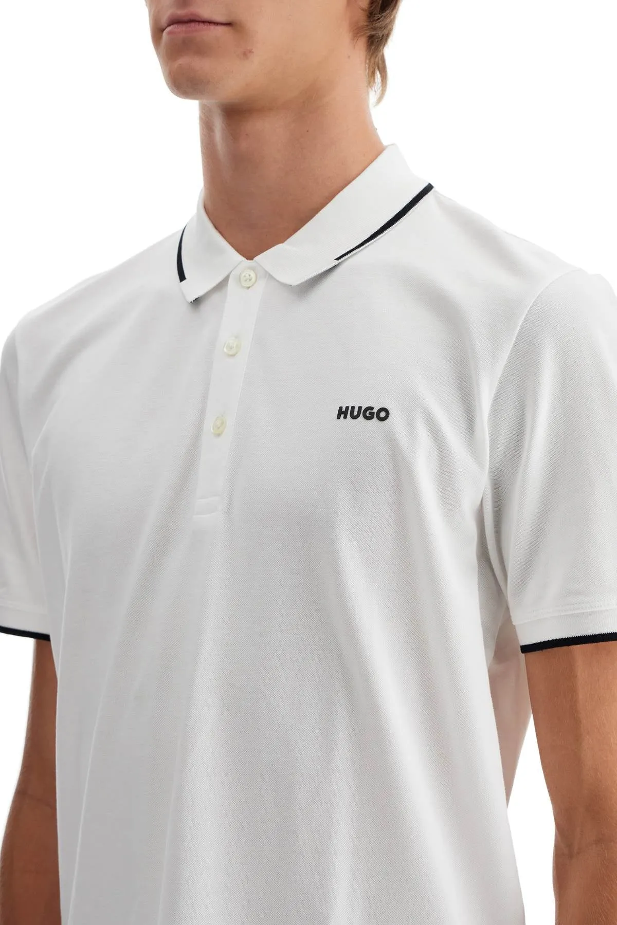 Hugo White Slim Fit Piqué Polo Shirt