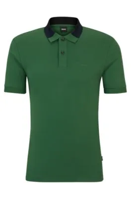 Slim-Fit Polo Shirt in Interlock Cotton with Colour-Blocked Collar