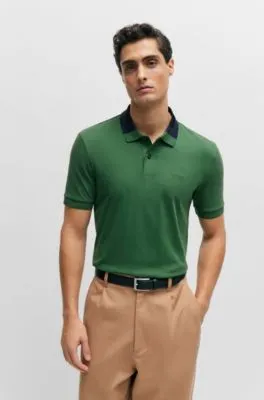 Slim-Fit Polo Shirt in Interlock Cotton with Colour-Blocked Collar