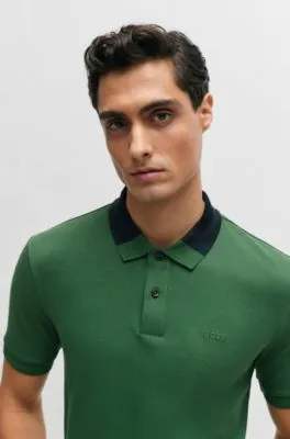 Slim-Fit Polo Shirt in Interlock Cotton with Colour-Blocked Collar