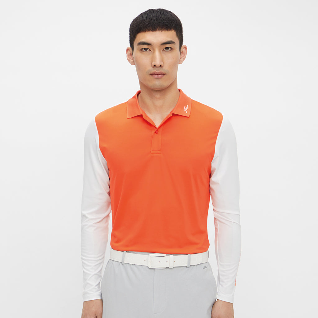 Jakob Slim Fit Long Sleeve Golf Polo Lava Orange