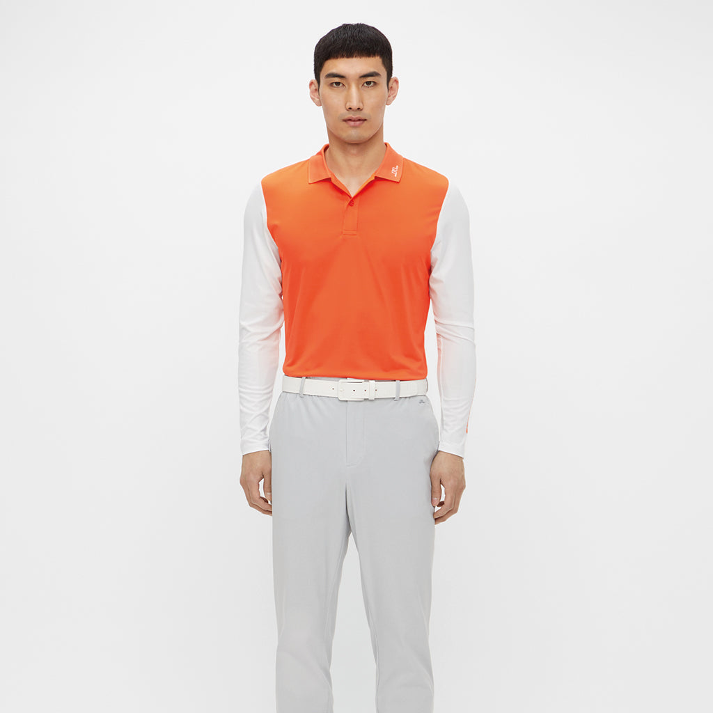 Jakob Slim Fit Long Sleeve Golf Polo Lava Orange