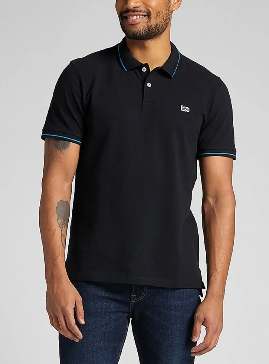 Black Short Sleeve Polo Shirt Pique by Lee