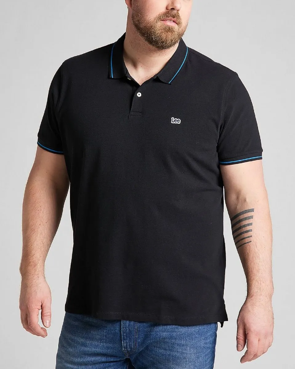 Black Short Sleeve Polo Shirt Pique by Lee