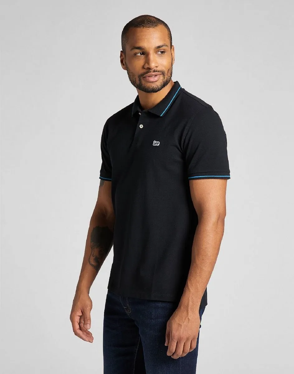 Black Short Sleeve Polo Shirt Pique by Lee